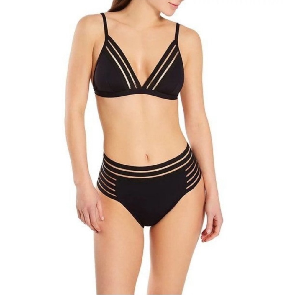 Vince Camuto Black Cruise Lines Mesh Triangle Statement Bikini Swimsuit Top - Picture 5 of 11